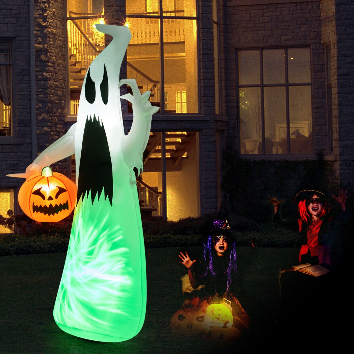 6 Feet Inflatable Halloween Hunting Ghost and Pumpkin Weatherproof