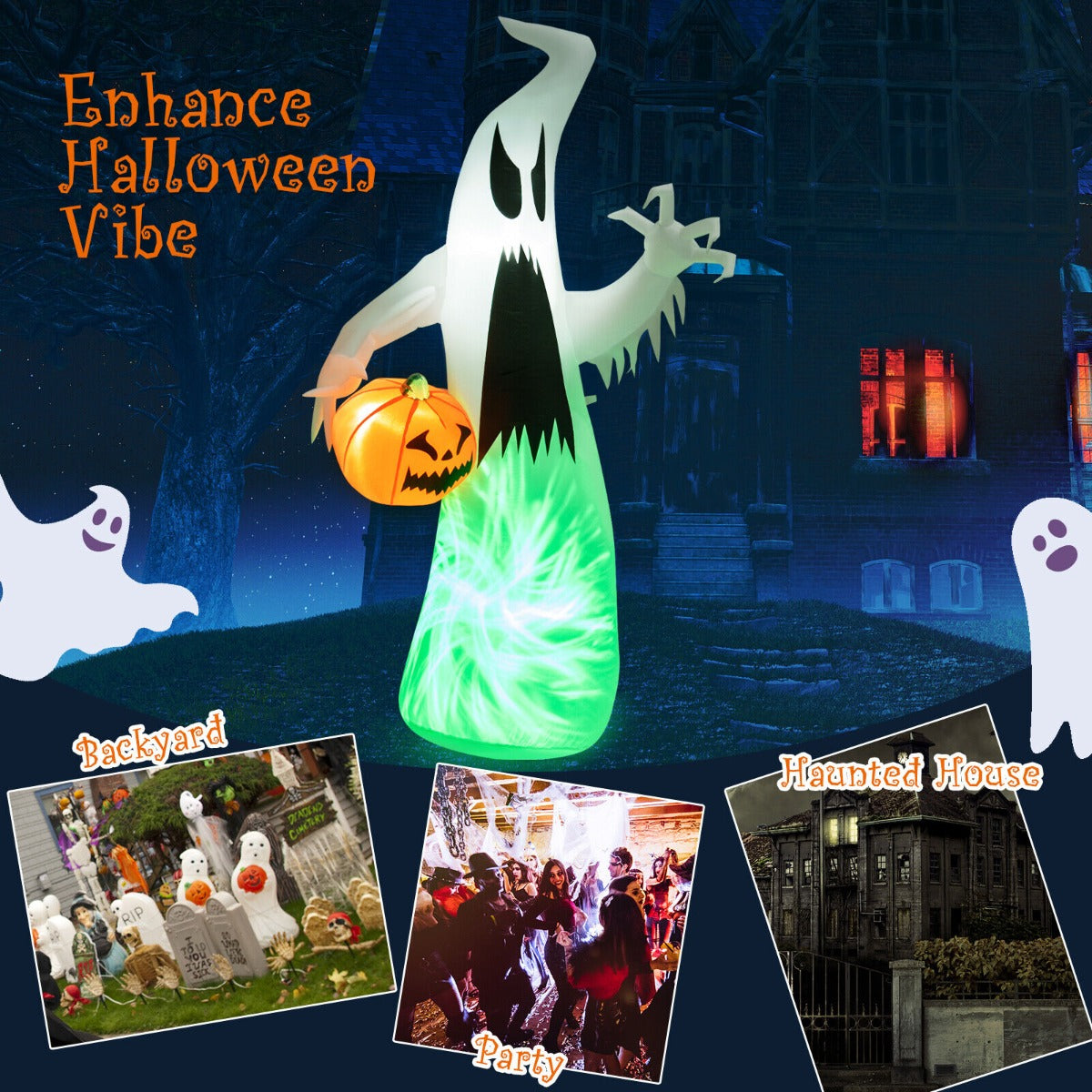 6 Feet Inflatable Halloween Hunting Ghost and Pumpkin Weatherproof