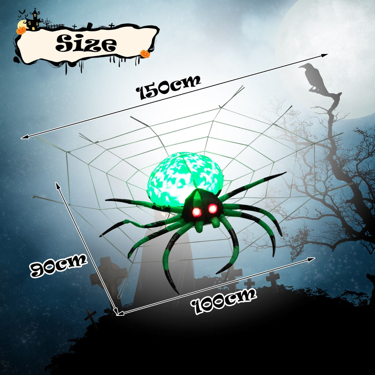 Halloween Inflatable Spider and Cobweb Creepy with LED Rotating Light