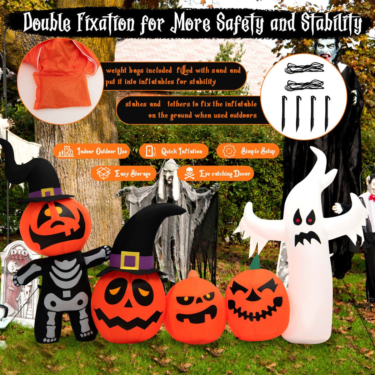 7.5 Feet Long Halloween Inflatable Pumpkin Combo Yard Decoration