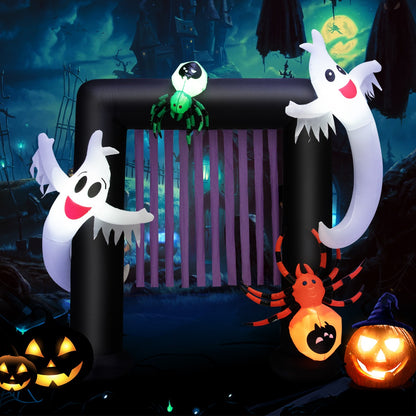 8 Feet Halloween Inflatable Archway with 2 Haunted Ghosts and Spiders
