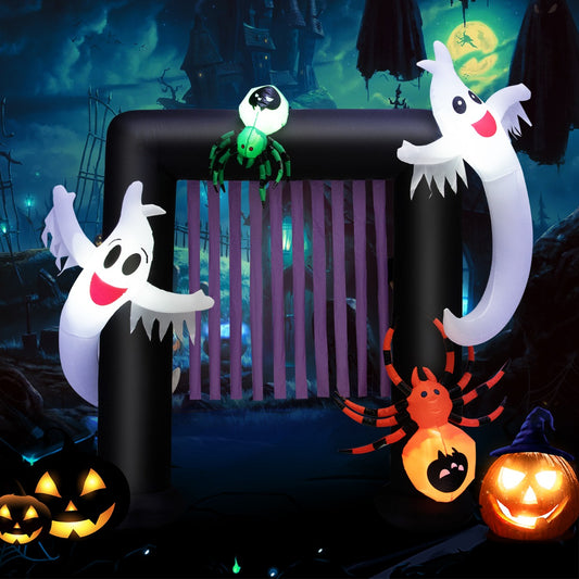 8 Feet Halloween Inflatable Archway with 2 Haunted Ghosts and Spiders