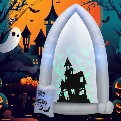 7 Feet Tall Halloween Inflatable Tombstone with Built-in LED Lights