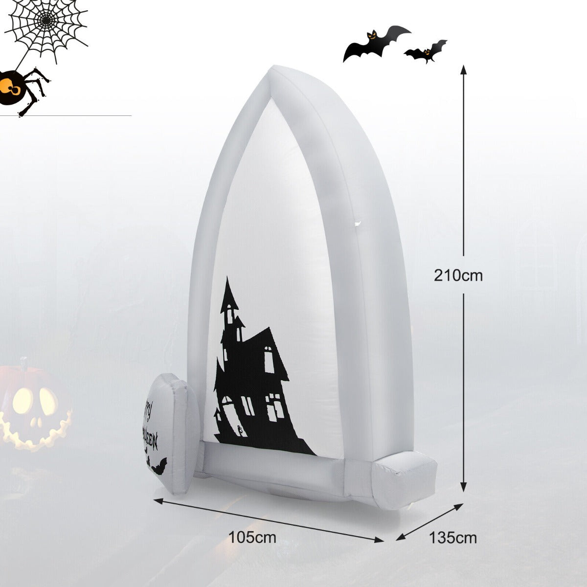 7 Feet Tall Halloween Inflatable Tombstone with Built-in LED Lights
