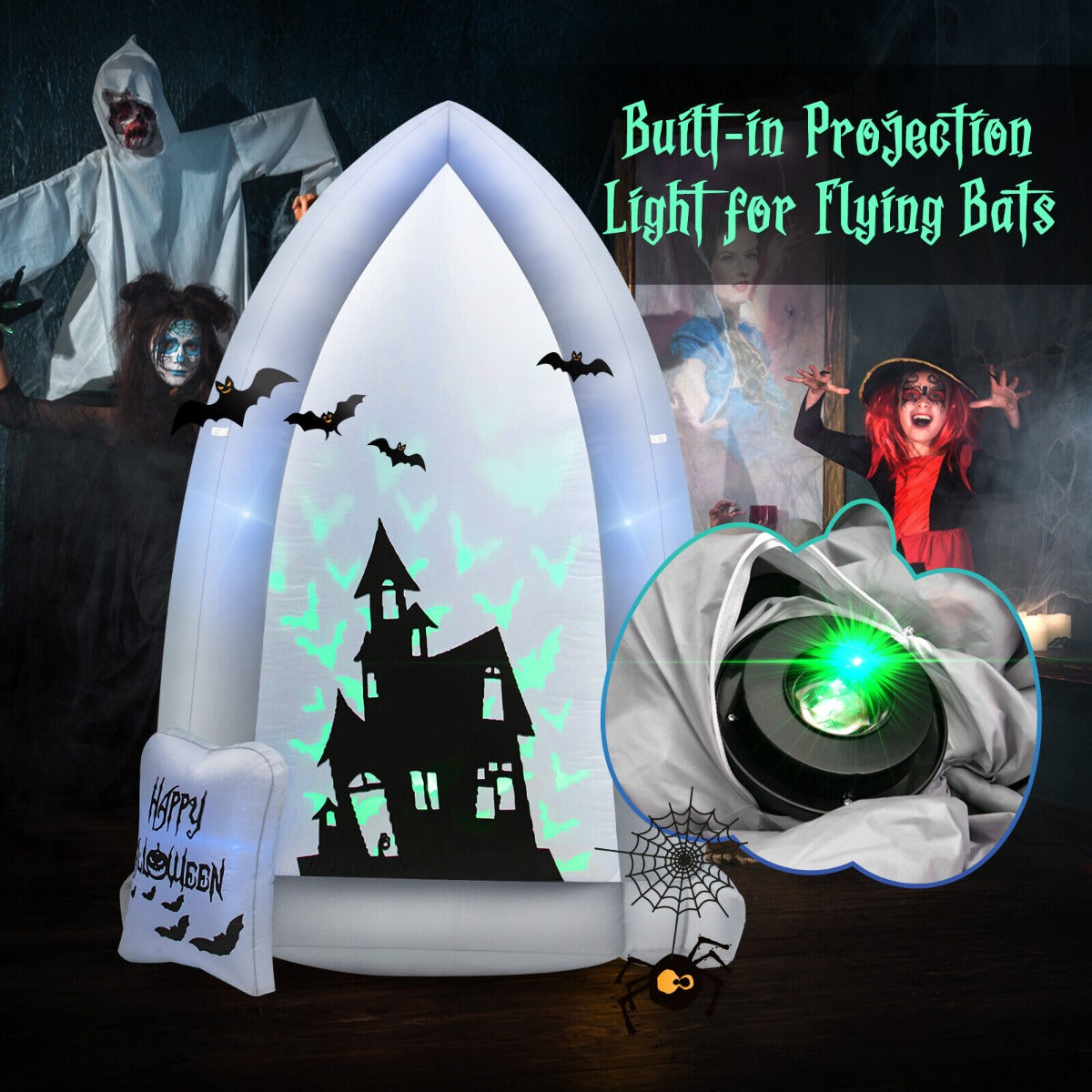 7 Feet Tall Halloween Inflatable Tombstone with Built-in LED Lights