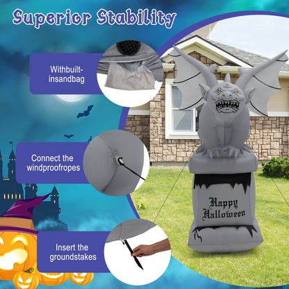 8.2 Feet Halloween Inflatable Gravestone with Gargoyle and LED Lights