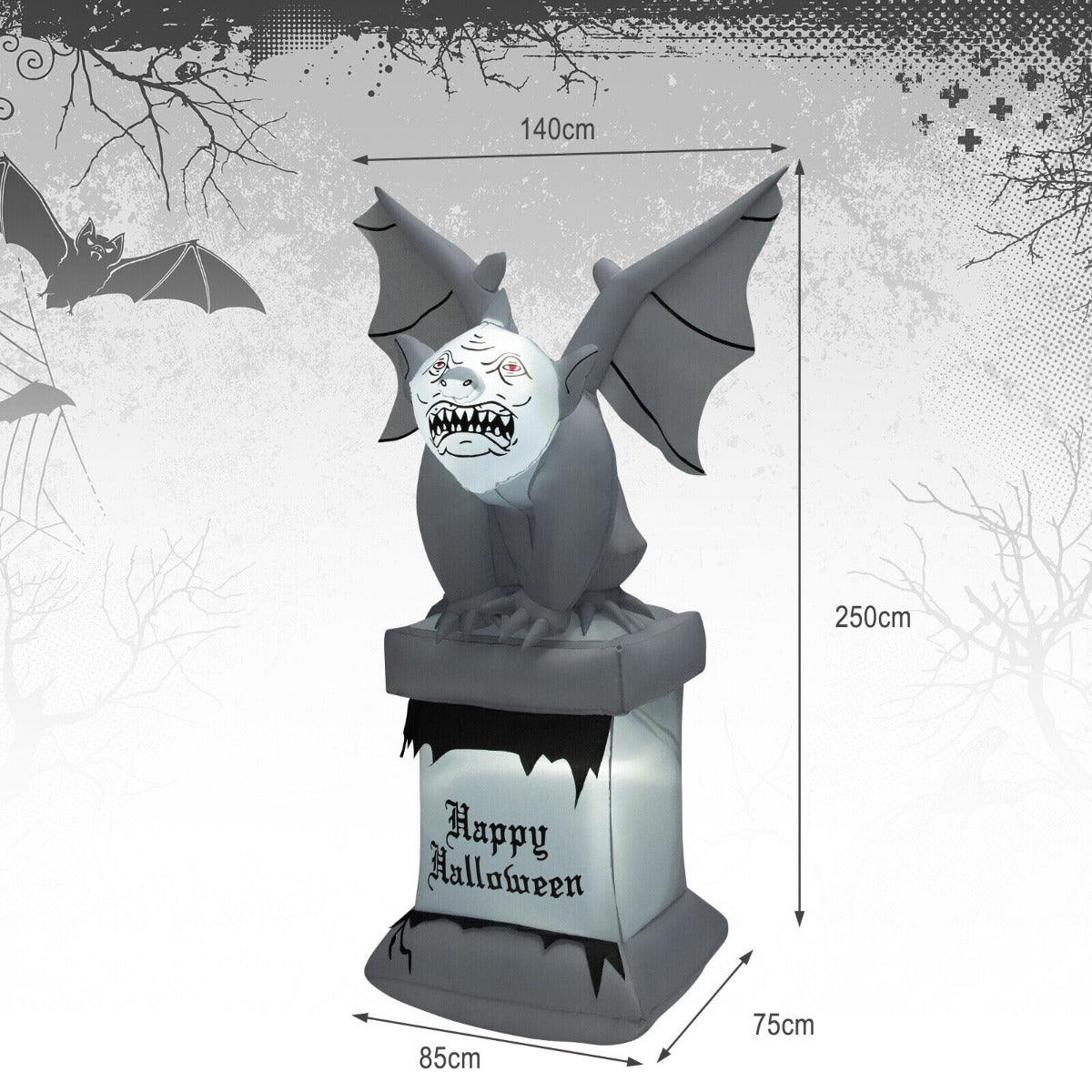 8.2 Feet Halloween Inflatable Gravestone with Gargoyle and LED Lights