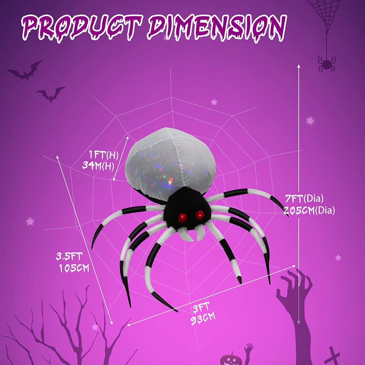 3.5 Feet Wall Halloween Inflatable Spider with Multi-Color Lights and Built-In Blower