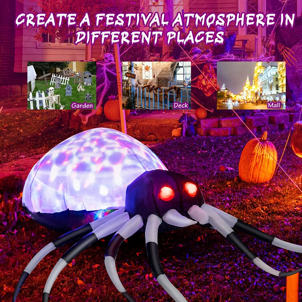 3.5 Feet Wall Halloween Inflatable Spider with Multi-Color Lights and Built-In Blower