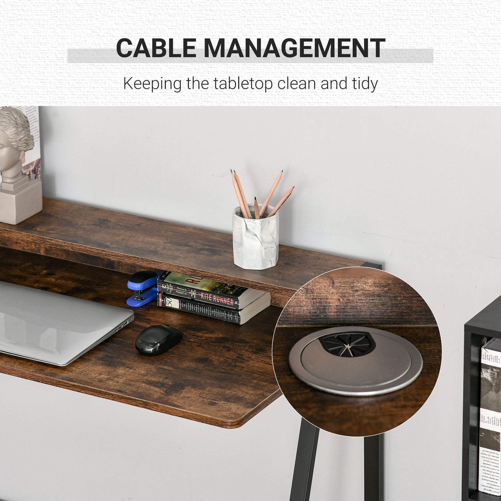 HOMCOM Writing Desk Computer Table Home Office PC Laptop Workstation Storage Shelf Color Rustic Brown