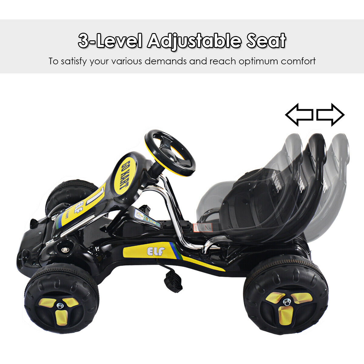 Kids Pedal Go Cart with Adjustable Seat and Non-Slip Wheels-Black