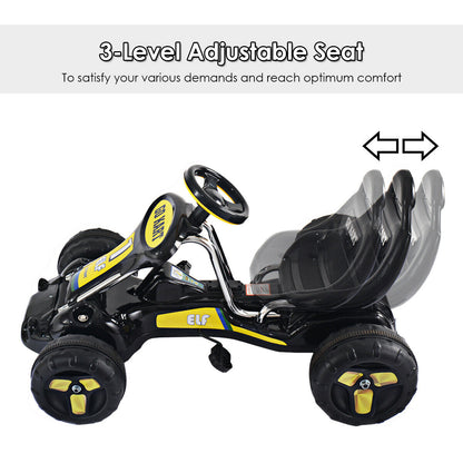 Kids Pedal Go Cart with Adjustable Seat and Non-Slip Wheels-Black