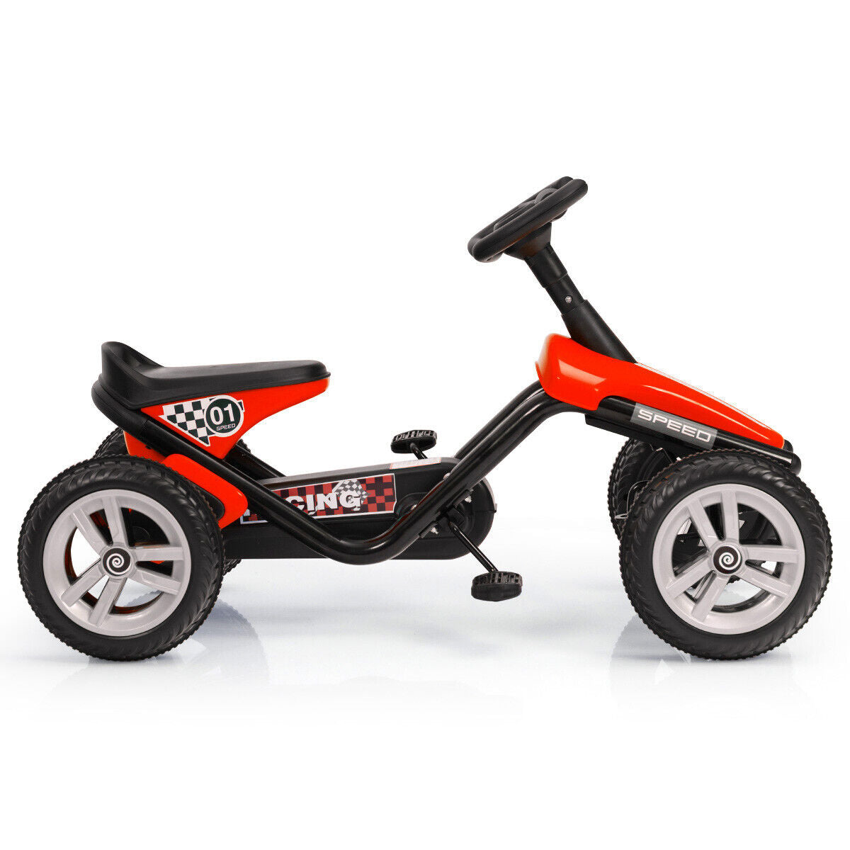 Kids Go Kart with Fully Enclosed Safety Chain Cover and Anti-Slip Wheels-Red