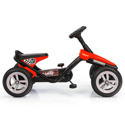 Kids Go Kart with Fully Enclosed Safety Chain Cover and Anti-Slip Wheels-Red