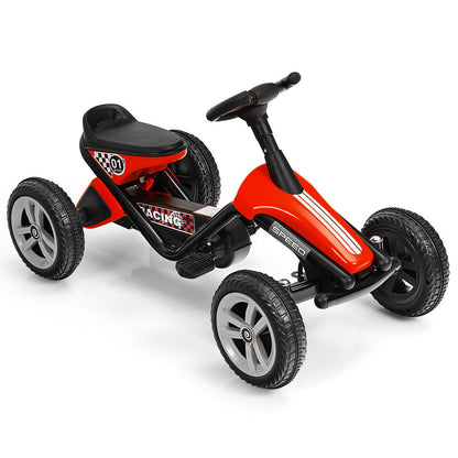 Kids Go Kart with Fully Enclosed Safety Chain Cover and Anti-Slip Wheels-Red