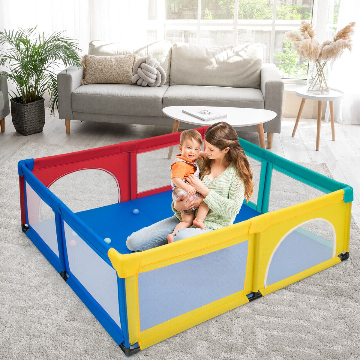 Large Baby Playpen with 50 Ocean Balls for Indoor and Outdoor-Colourful