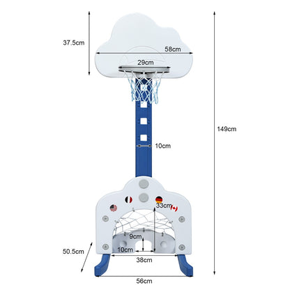 3-in-1 Toddler Basketball Hoop Set Stand with 5 Adjustable Height Levels-White