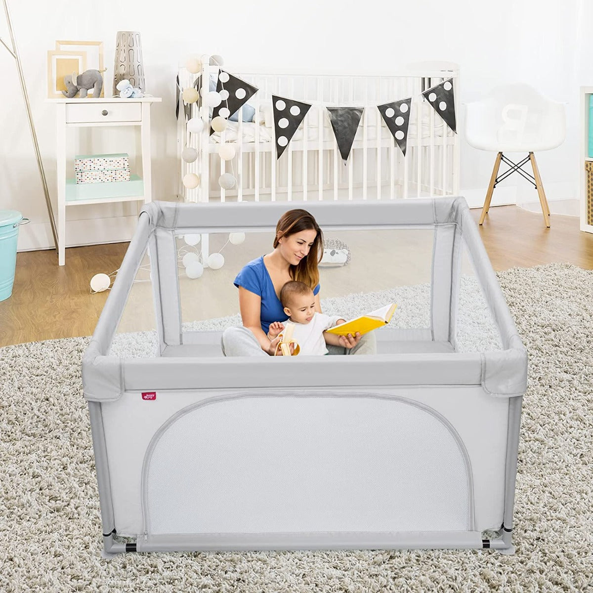 Playpen Baby Toddlers Safety Activity Fence with 50 Ocean Balls-Grey