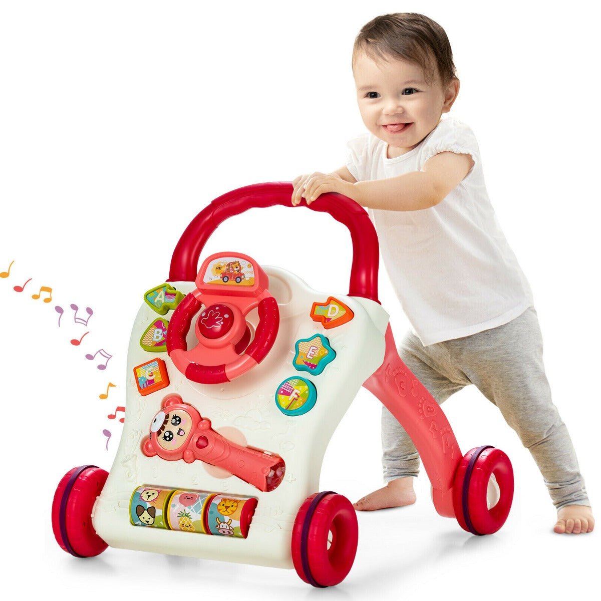 Sit to Stand Walker with Projection Music Wand and Game Panel-Red