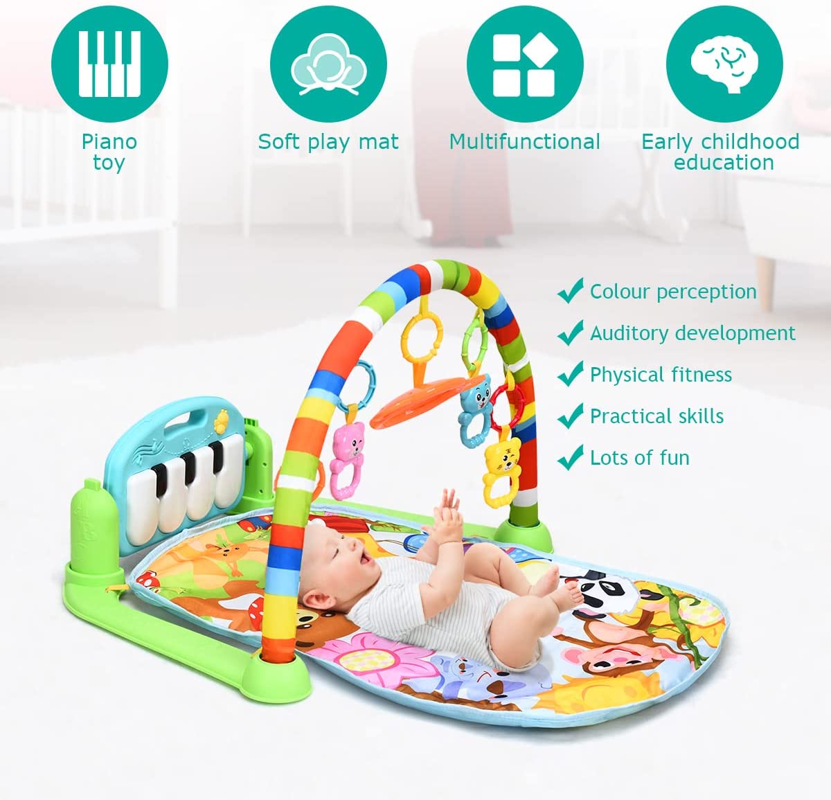 Baby Play Mat with Lights and  Music for Newborn-Colourful