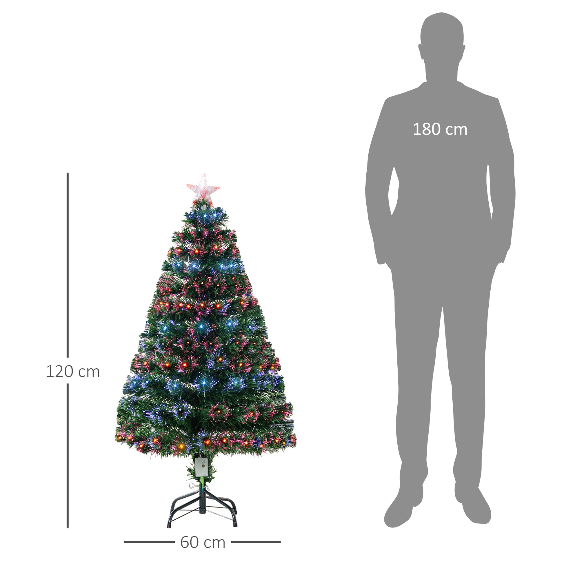 HOMCOM 4ft Pre Lit Christmas Tree Artificial Tree with Multi-Coloured Fiber Optic LED Light(4ft (120cm))