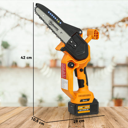 Outsunny 8 Inch Electric Chainsaw, Cordless Chain Saw with Brushless Motor, 2 4.0Ah Batteries and Safety Lock, Handheld Portable Wood Pruning Saw for Trimming Cutting, Orange