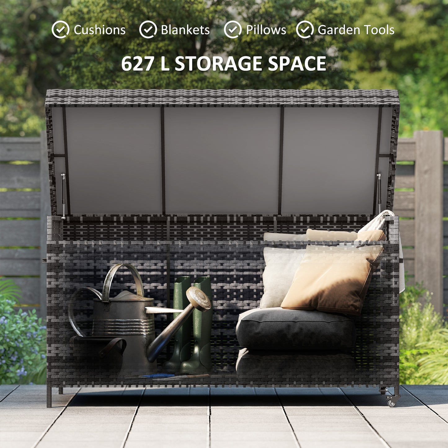 Outsunny 627 L Rattan Storage Box - Dark Grey