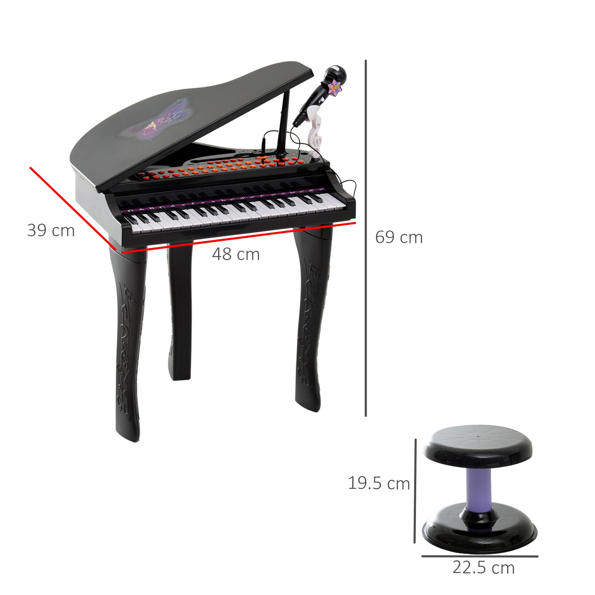 HOMCOM Mini Electronic Piano W/Stool-Black
