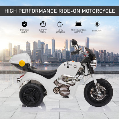 HOMCOM Kids 6V Battery PP Motorcycle Ride On Trike w/ Lights Music Horn 18 - 36 Months White