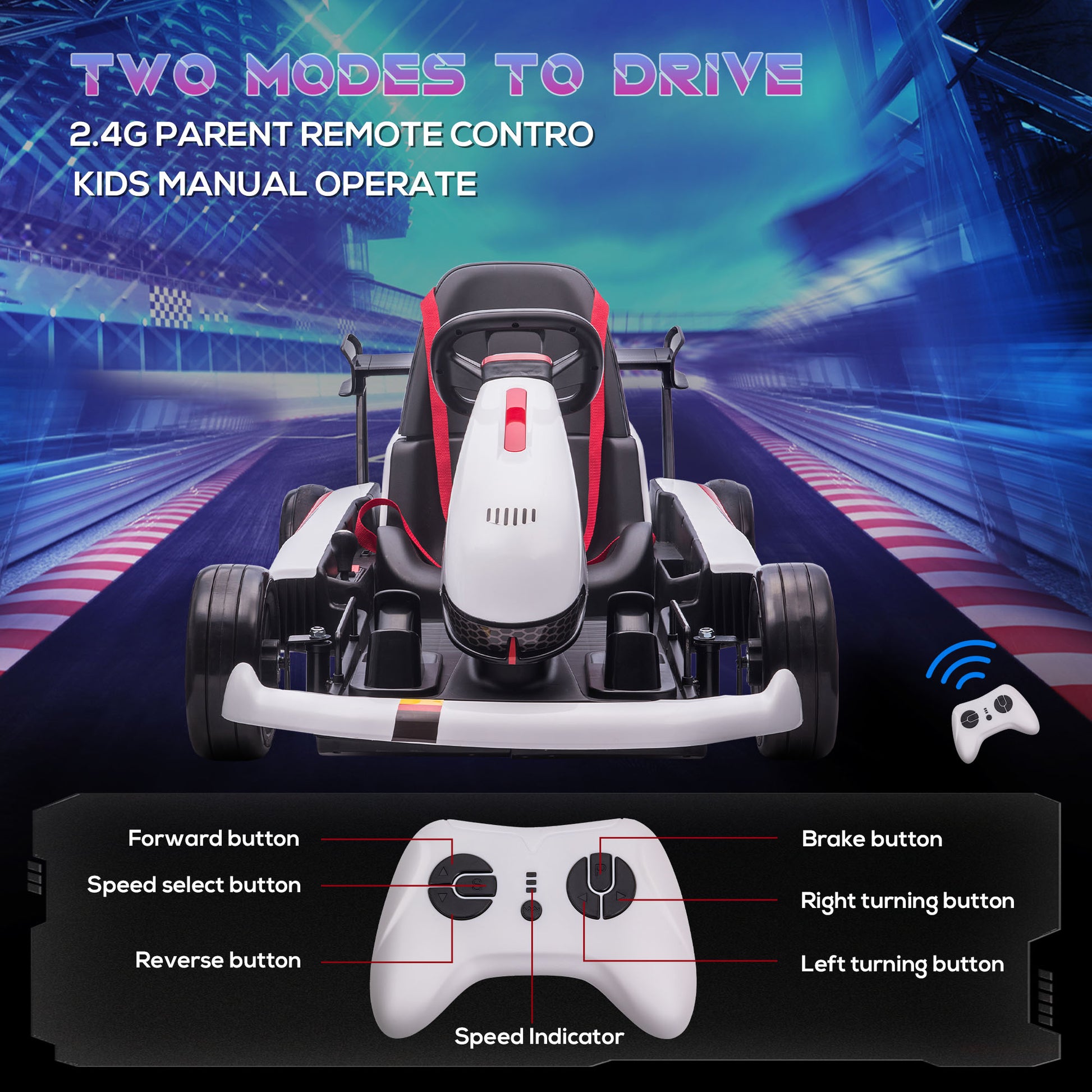 HOMCOM Electric Go Kart with Adjustable Footrest, Reversing Steering Wheel, Kids Ride-On Racing Go Kart with 12V Rechargeable Battery 2 Speeds White