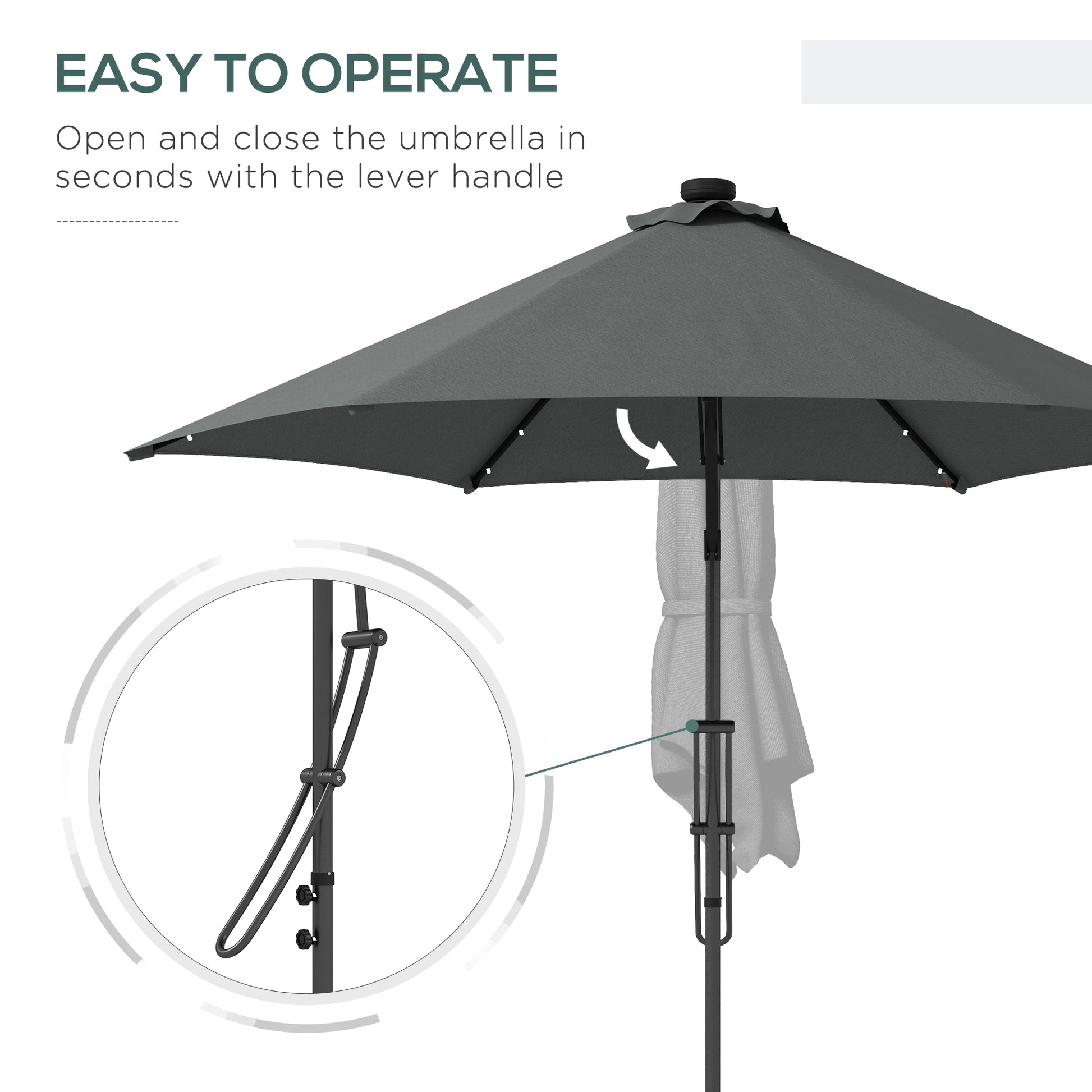 Outsunny 3(m) Solar LED Cantilever Parasol - Grey