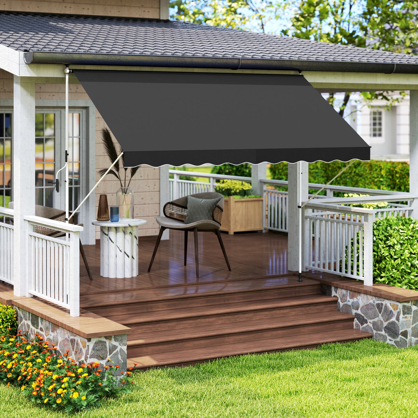 Outsunny 3x1.5m  Adjustable Outdoor Aluminium Frame Awning Black