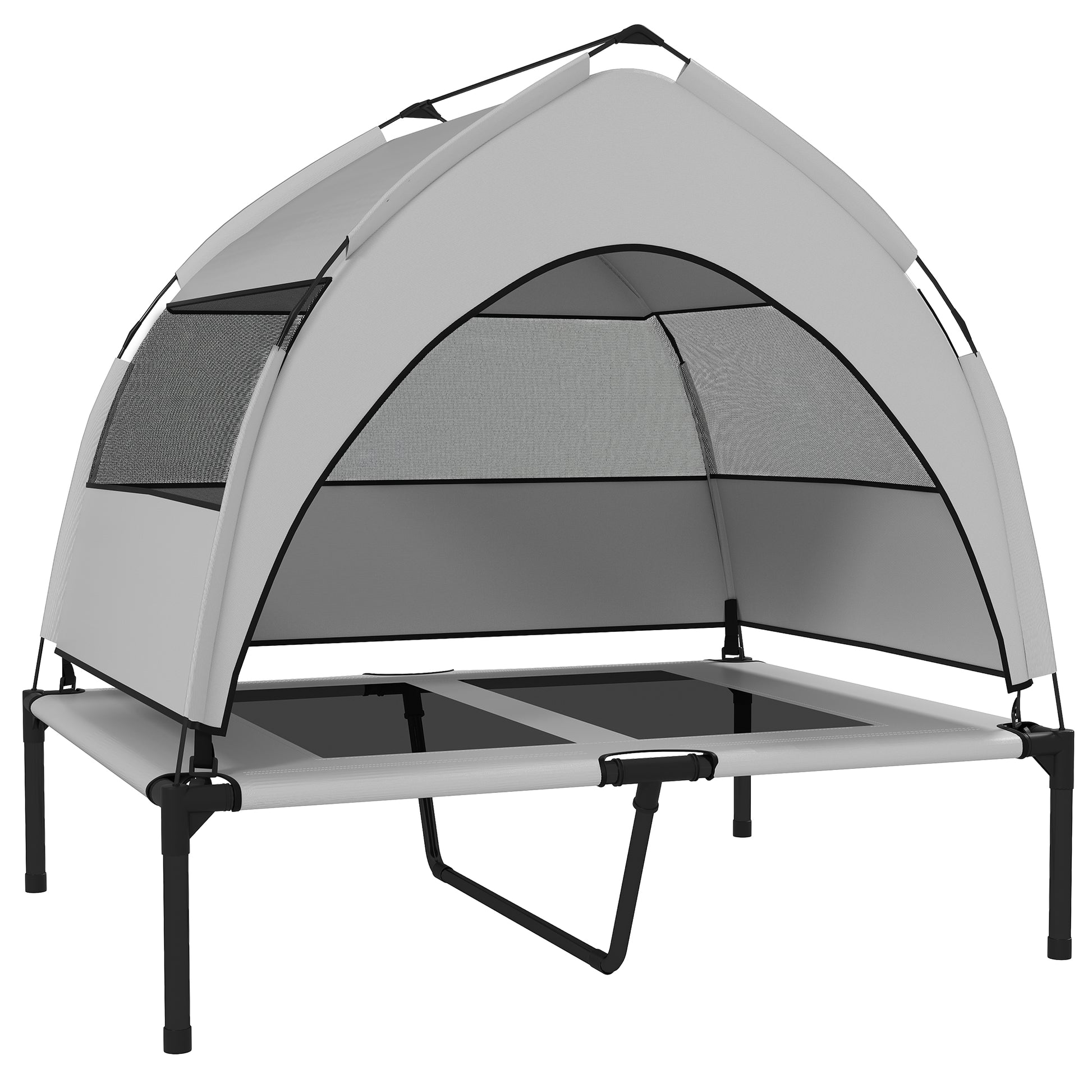 PawHut Portable Elevated Dog Bed with Removable Canopy, Cooling Raised Pet Cot for Medium Large Dogs, 92 x 75 x 89 cm