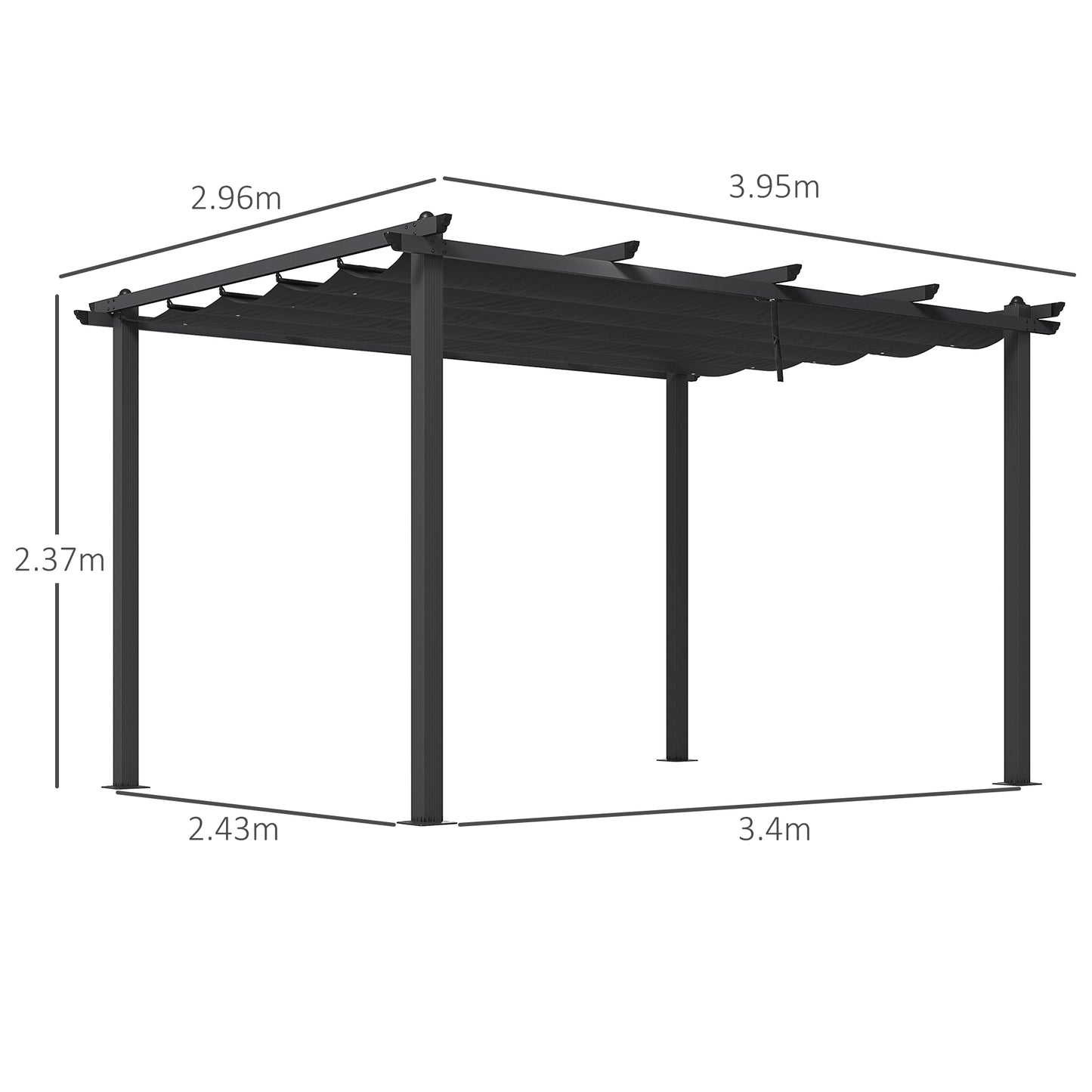 Outsunny 3 x 4m Aluminium Pergola, with Retractable Roof - Dark Grey