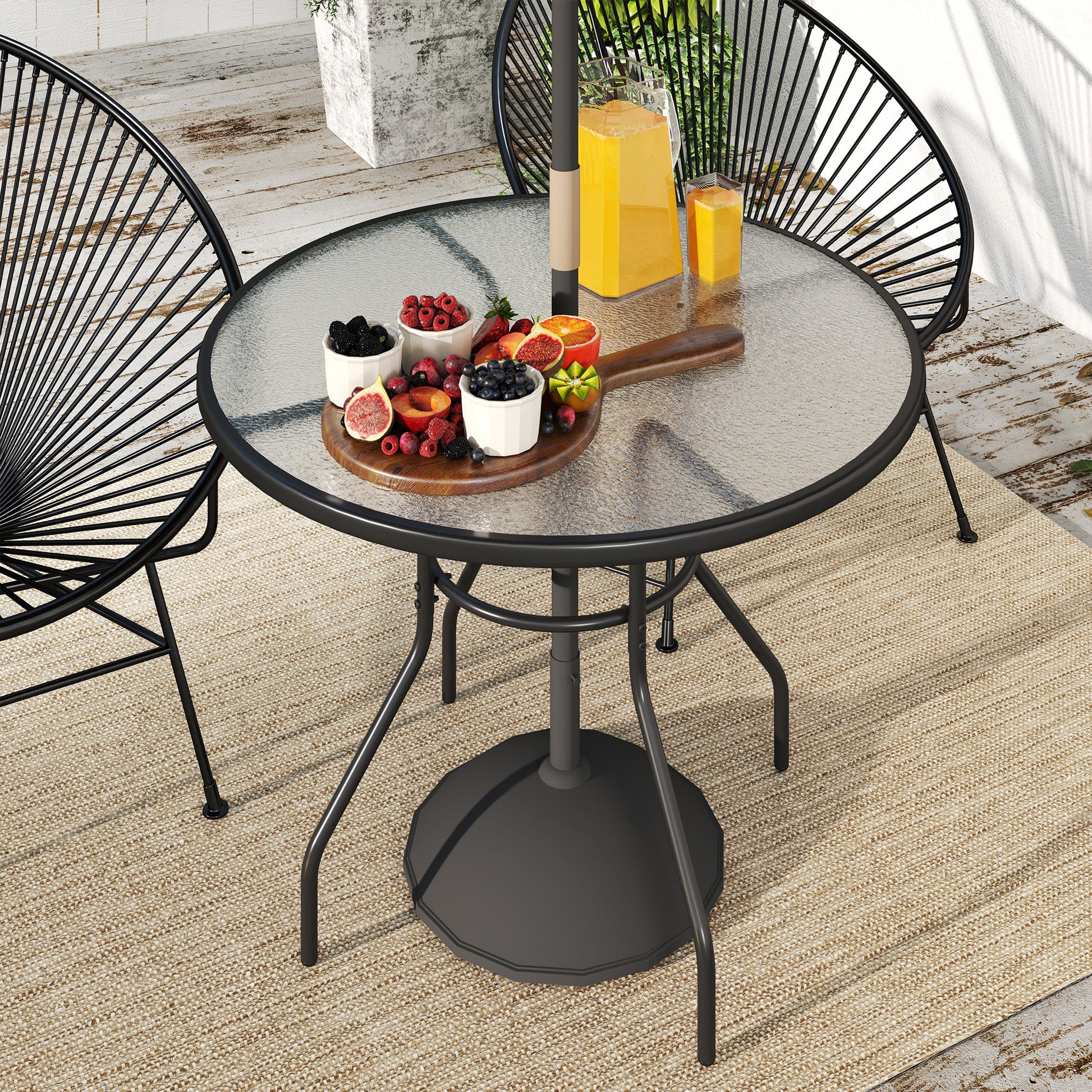 Outsunny Glass-Top Garden Table, with Parasol Hole - Black
