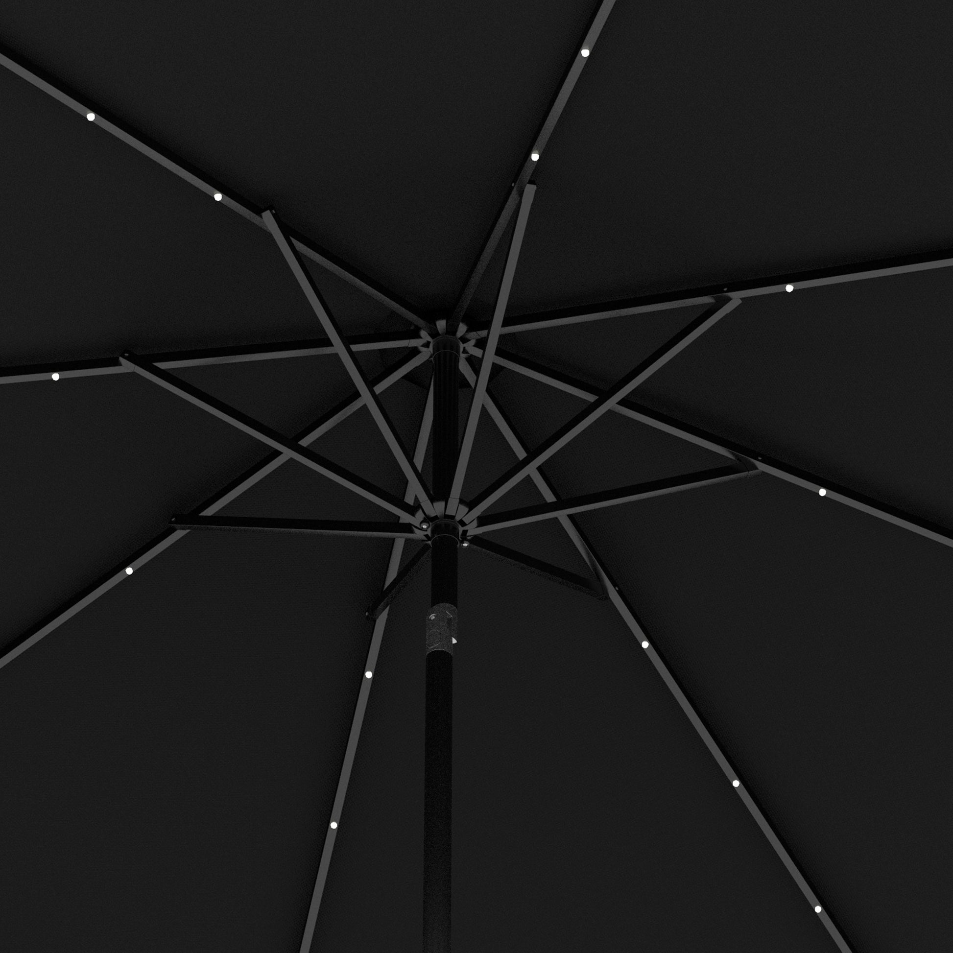Outsunny 2.7m Outdoor Patio Garden Umbrella Parasol with Tilt Crank and 24 LEDs Lights, Black