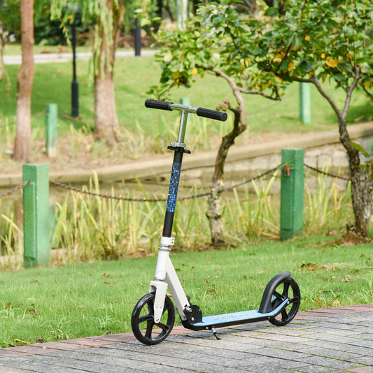 HOMCOM 2 Wheel Kids Stunt Kick Scooter Foldable Teens Commuter Aluminium Frame Adjustable Handles - White Blue