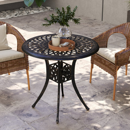 Outsunny 78 cm Round Garden Dining Table with Parasol Hole Antique Cast Aluminium Outdoor Table Only, Bronze Tone
