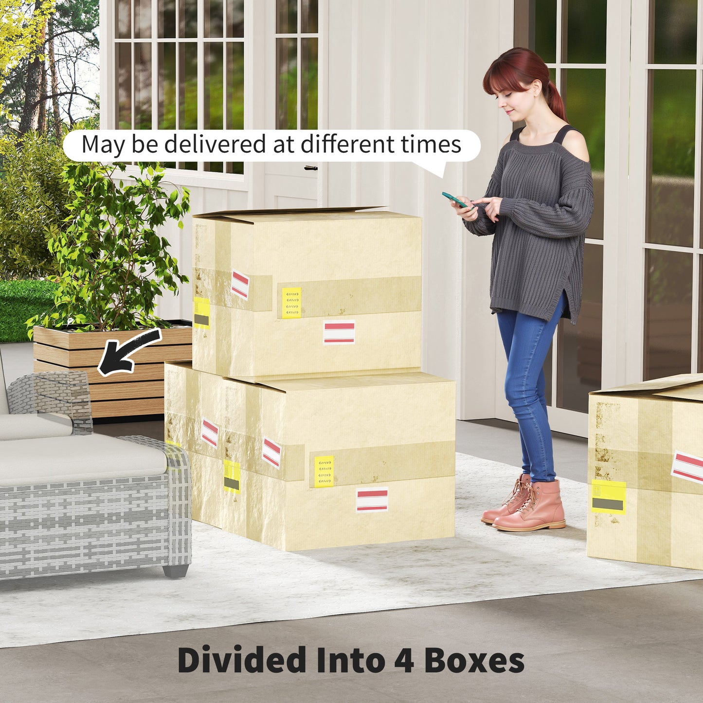 Outsunny 5-Piece Rattan Garden Furniture Set with Cushions - Grey