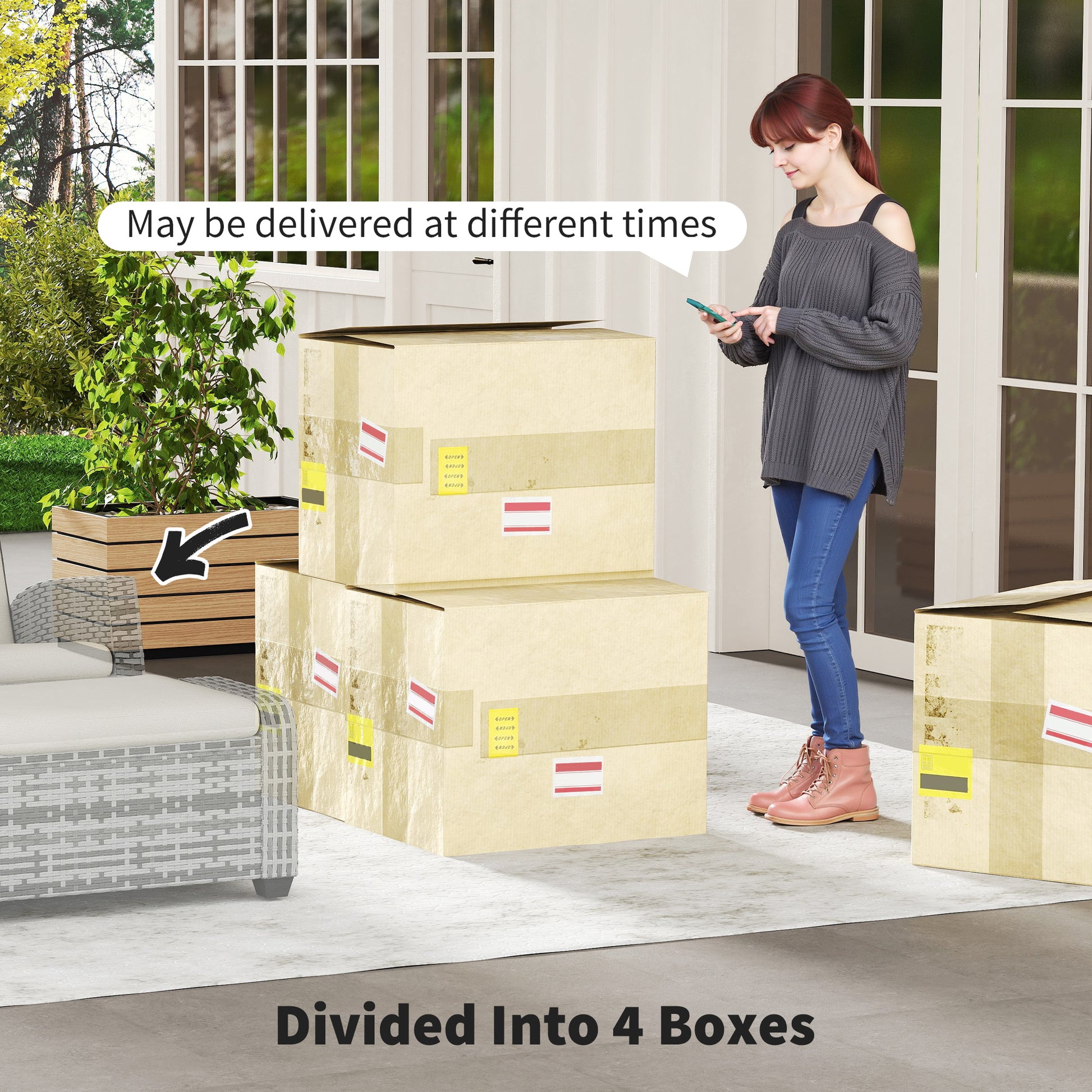 Outsunny 5-Piece Rattan Garden Furniture Set with Cushions - Grey