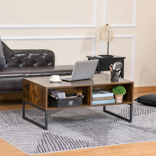 HOMCOM Extendable Coffee Table Lift Top Desk w/ Hidden Storage Compartment Drawer Metal Frame - Brown