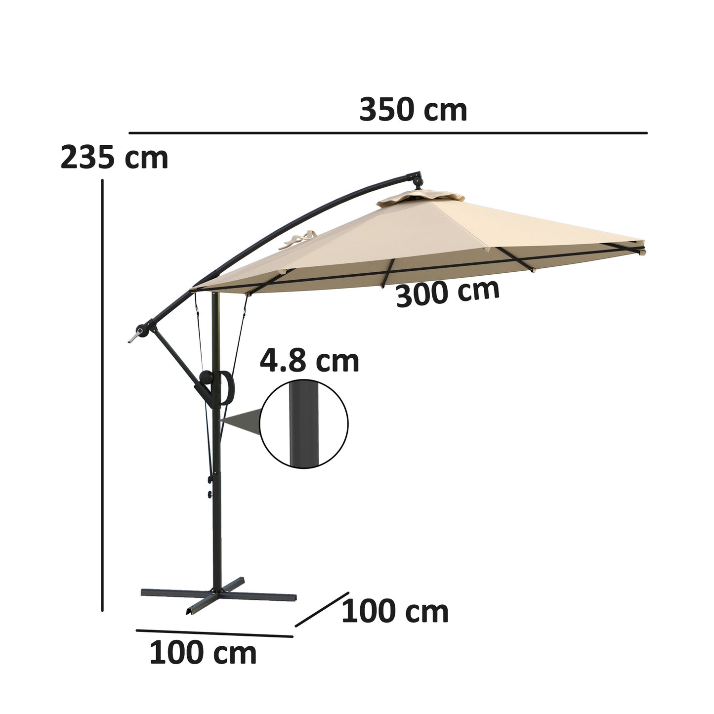 Outsunny 3(m) Garden Cantilever Parasol with Cover and Wind Protection Strap, Round Overhanging Umbrella with Crank Handle and Tilt, Banana Patio Umbrella for Outdoor Sun Shade, UPF50+, Khaki