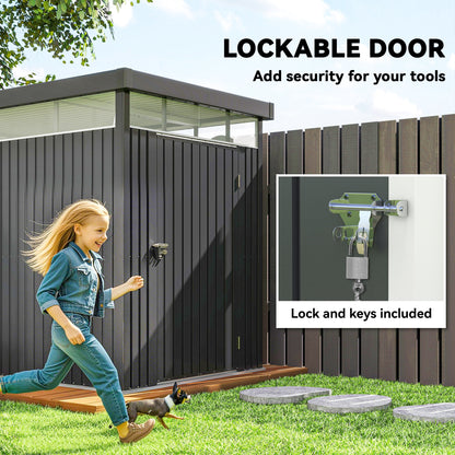 Outsunny 5.3 x 8.5ft Galvanised Steel Garden Shed, Metal Shed with Roof Windows, Leakage Holes and Lockable Wide Door for Outdoor Patio Tool Storage