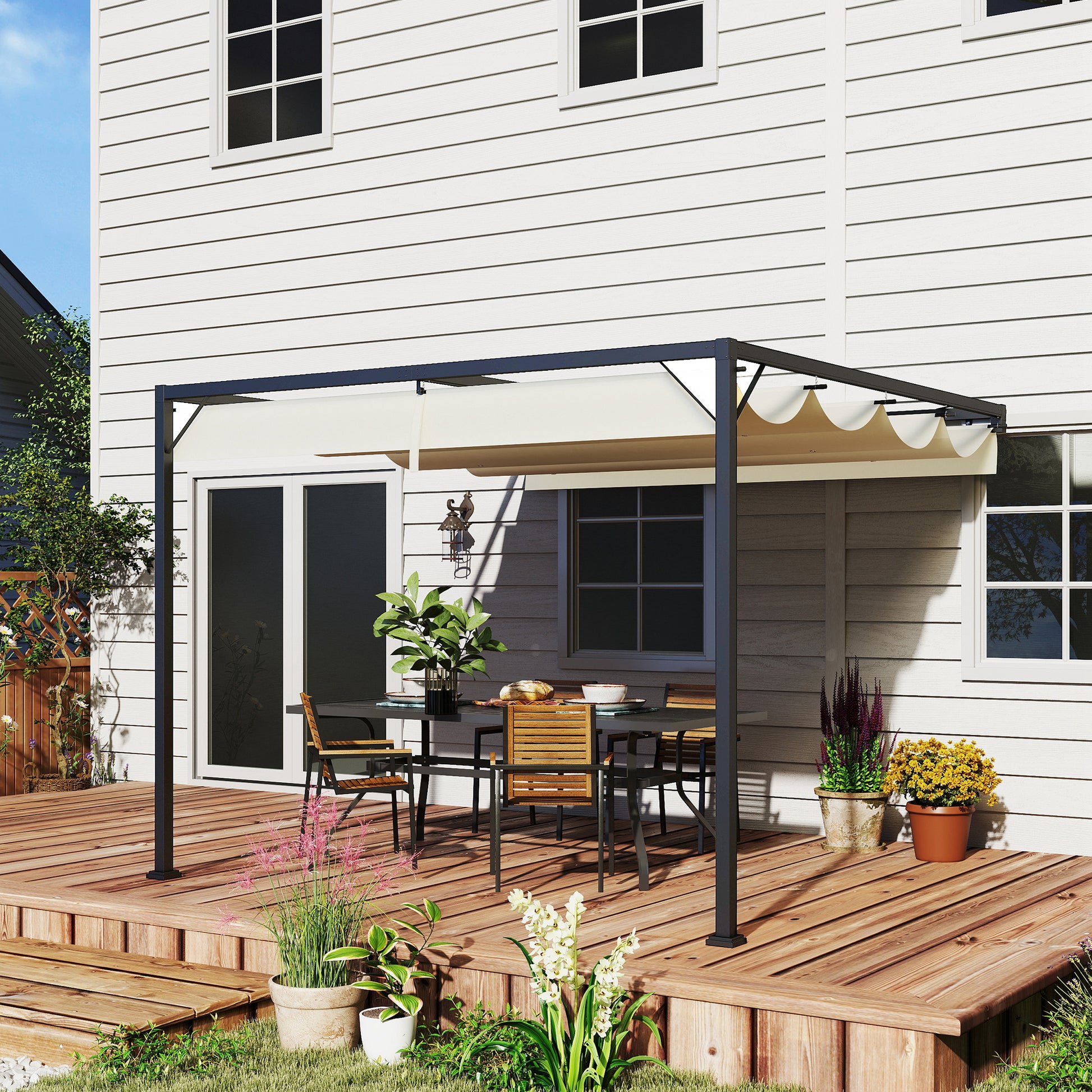 Outsunny 3 x 3(m) Outdoor Pergola with Retractable Canopy -Cream White