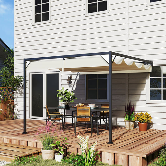 Outsunny 3 x 3(m) Outdoor Pergola with Retractable Canopy -Cream White