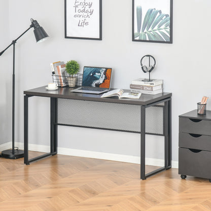 HOMCOM Wooden Computer Desk Study Standing Writing Table Workstation with Metal Frame, Brown