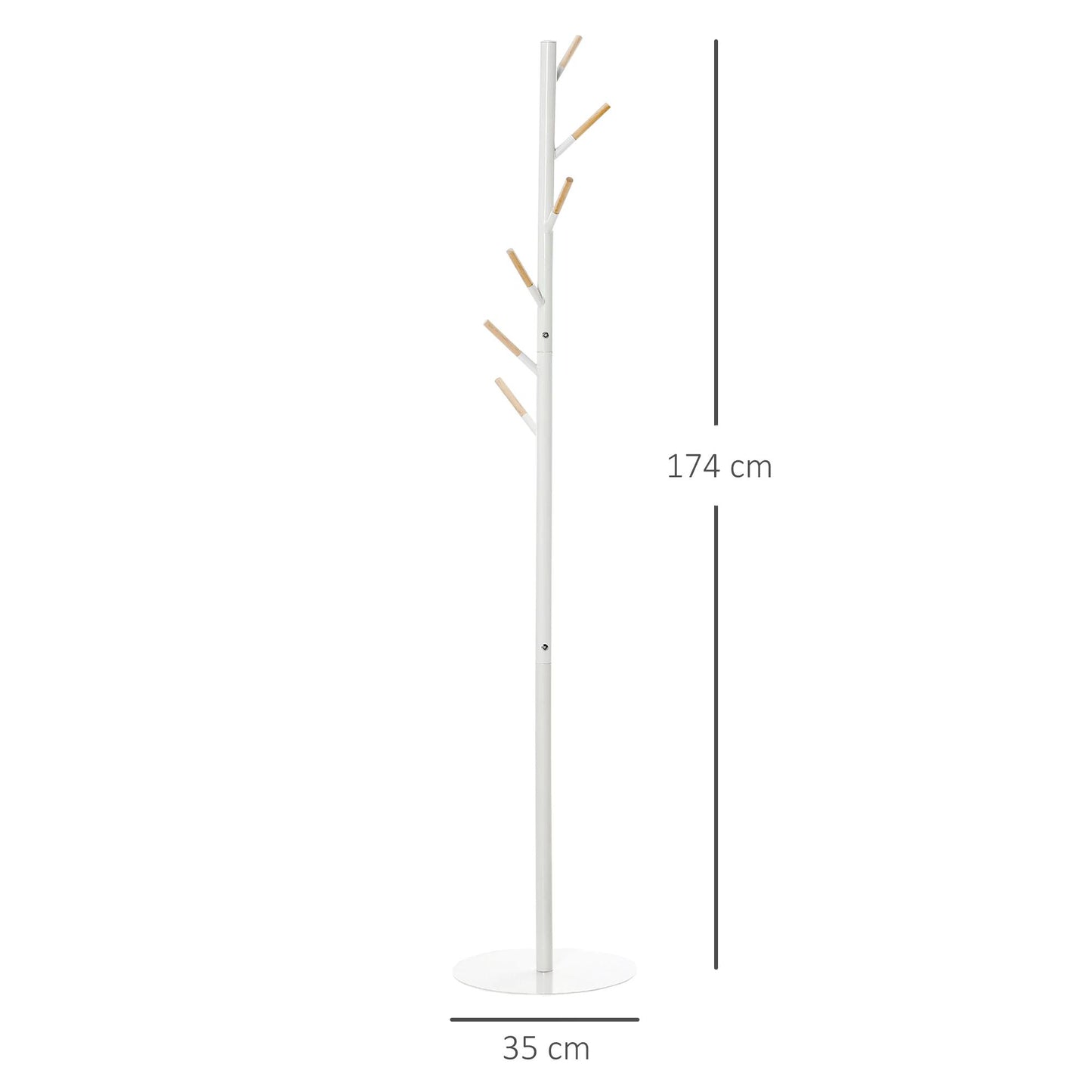 HOMCOM 174cm Free Standing Coat Rack Stand with 6 Hooks Clothes Tree Hat Display Hall Tree Hanger Hanging Organizer White