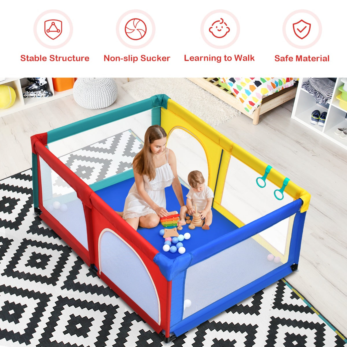 Baby Playpen Activity Centre 50 Balls Breathable Mesh Zipper Door