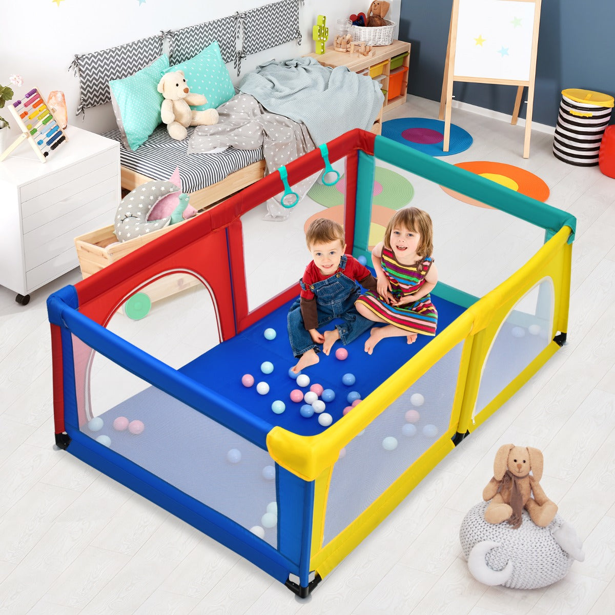 Baby Playpen Activity Centre 50 Balls Breathable Mesh Zipper Door