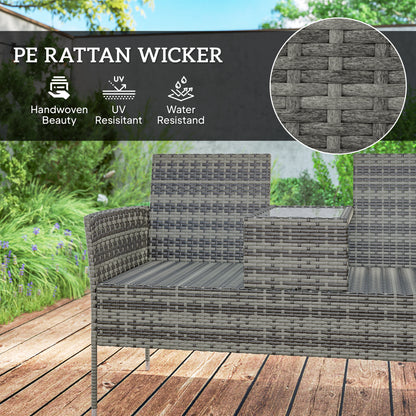 Outsunny Two-Seat Rattan Chair, with Middle Table - Charcoal Grey
